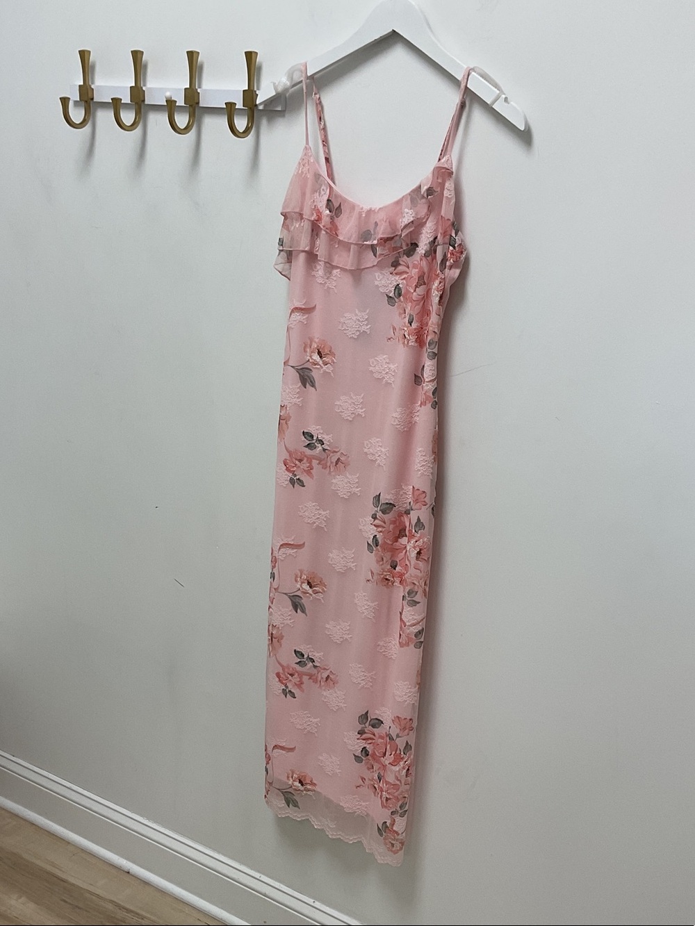 Steve Madden Pink Floral Ruffle-Trim Slip Juliany Dress
